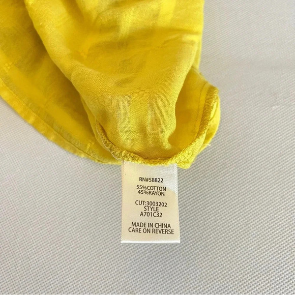 Max Studio Flounce Sleeve Top Knot Front Lace Size Medium Yellow Cotton Blend - Picture 9 of 10